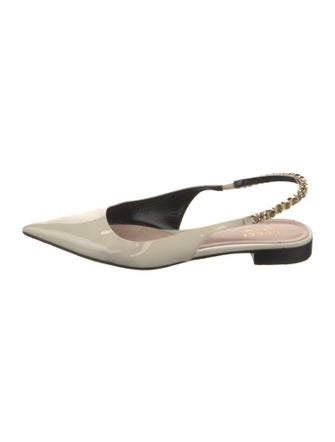 Gucci Patent Leather Chain-Link Accents Slingback Flats