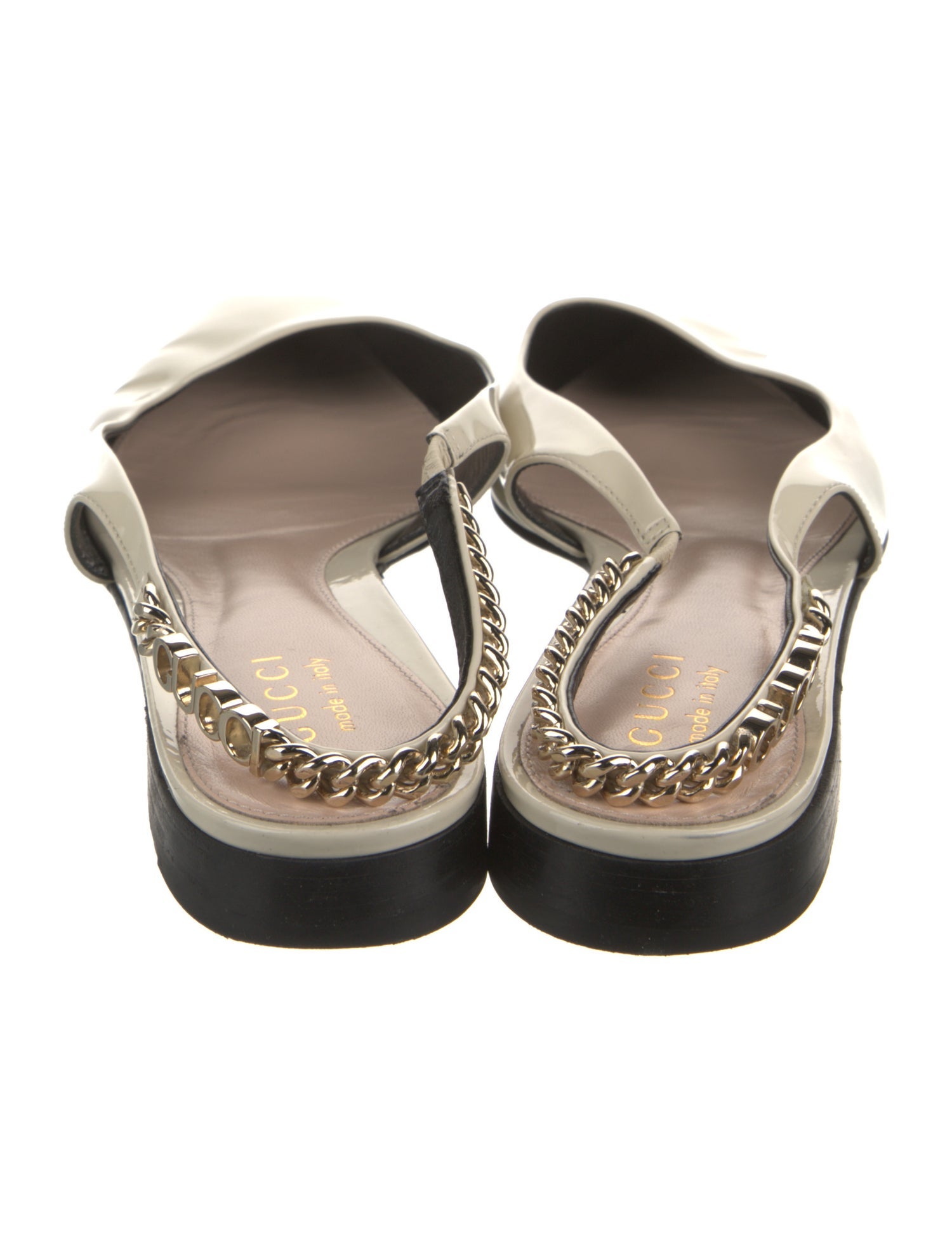 Gucci Patent Leather Chain-Link Accents Slingback Flats