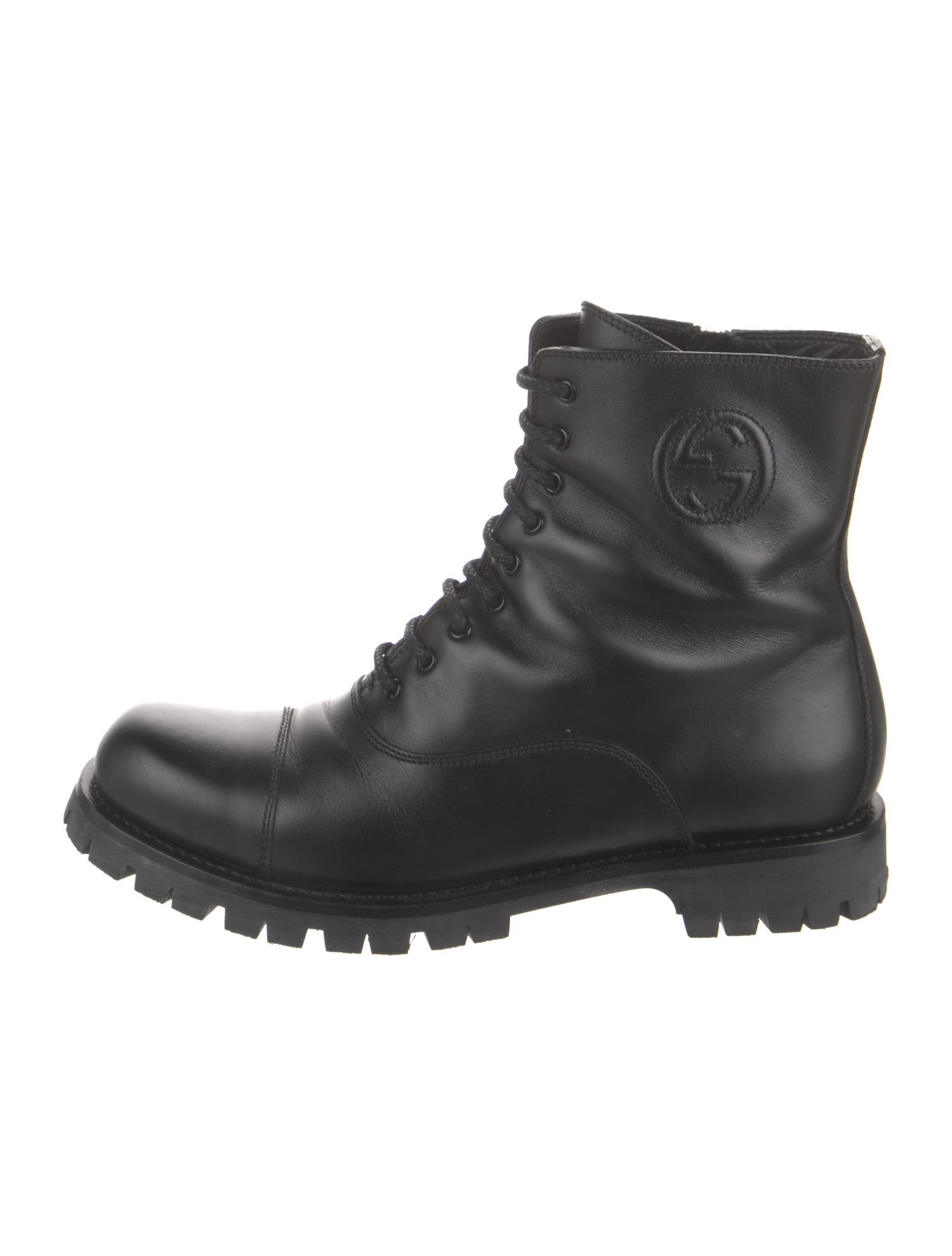 Gucci Interlocking G Logo Leather Combat Boots