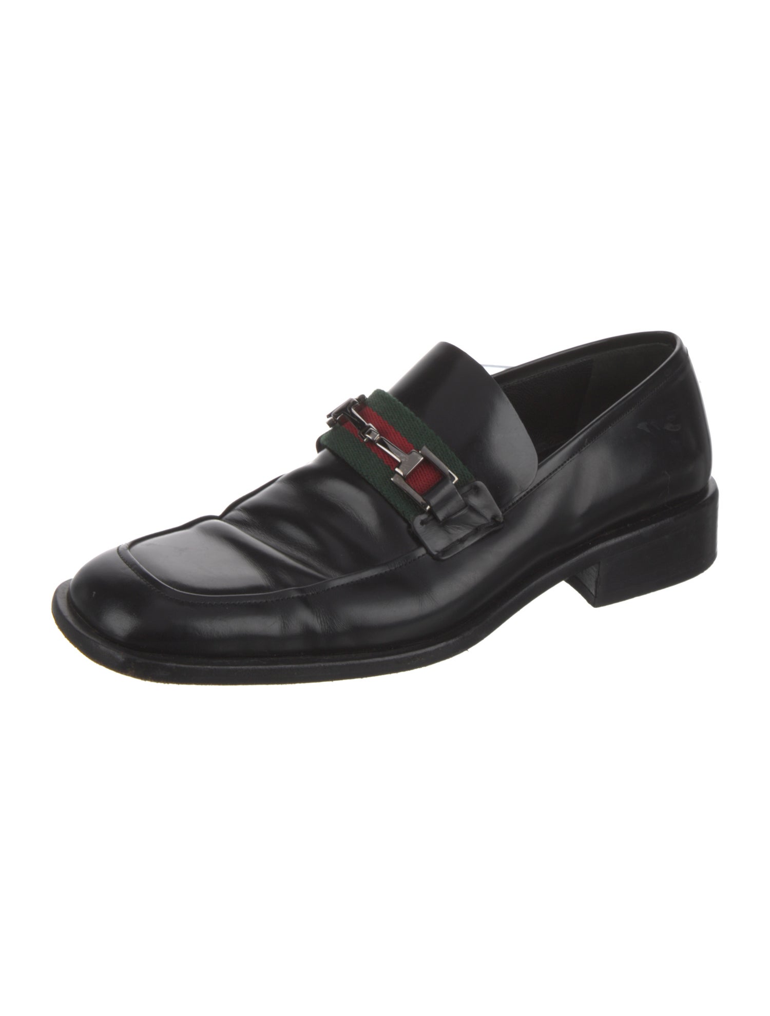 Gucci Web Accent Leather Loafers