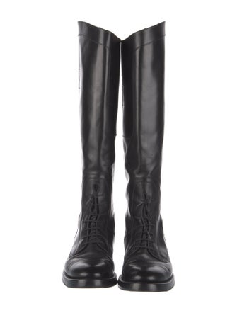 Gucci Web Accent Leather Lace-Up Boots