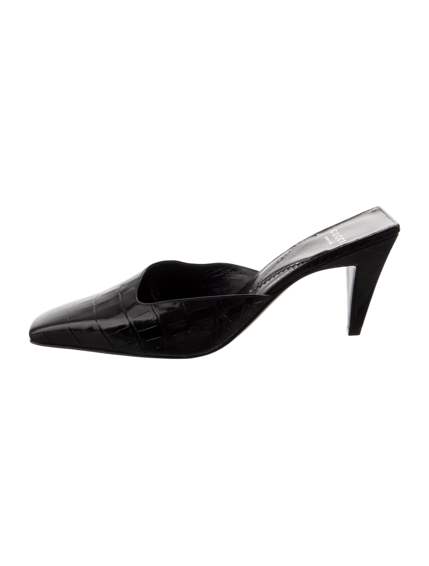 Gucci Interlocking G Logo Embossed Leather Mules