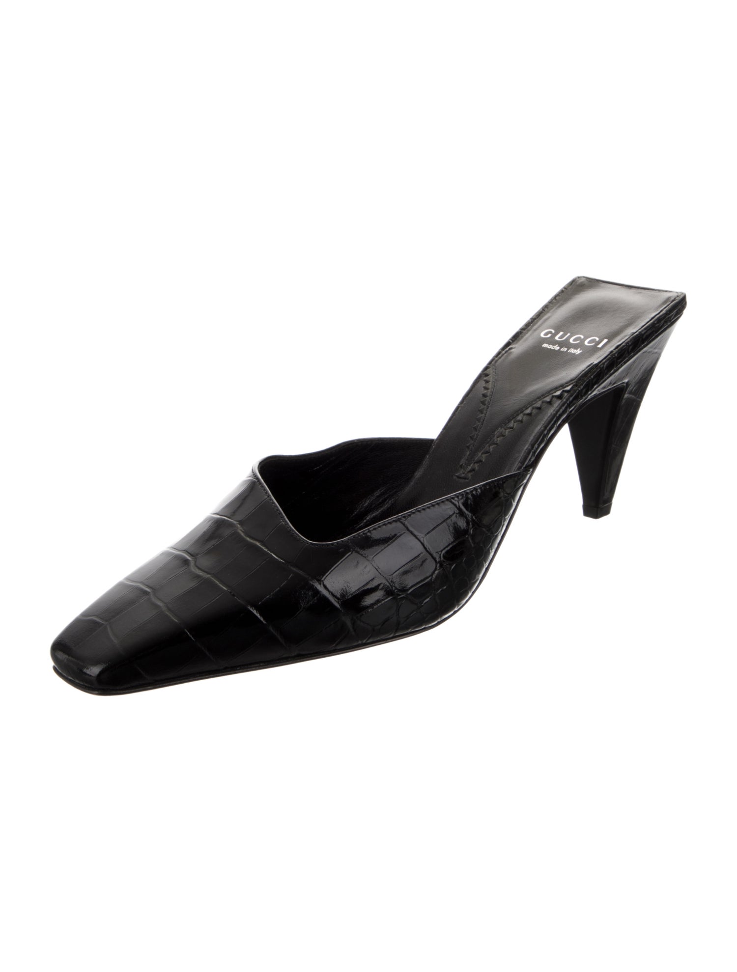 Gucci Interlocking G Logo Embossed Leather Mules