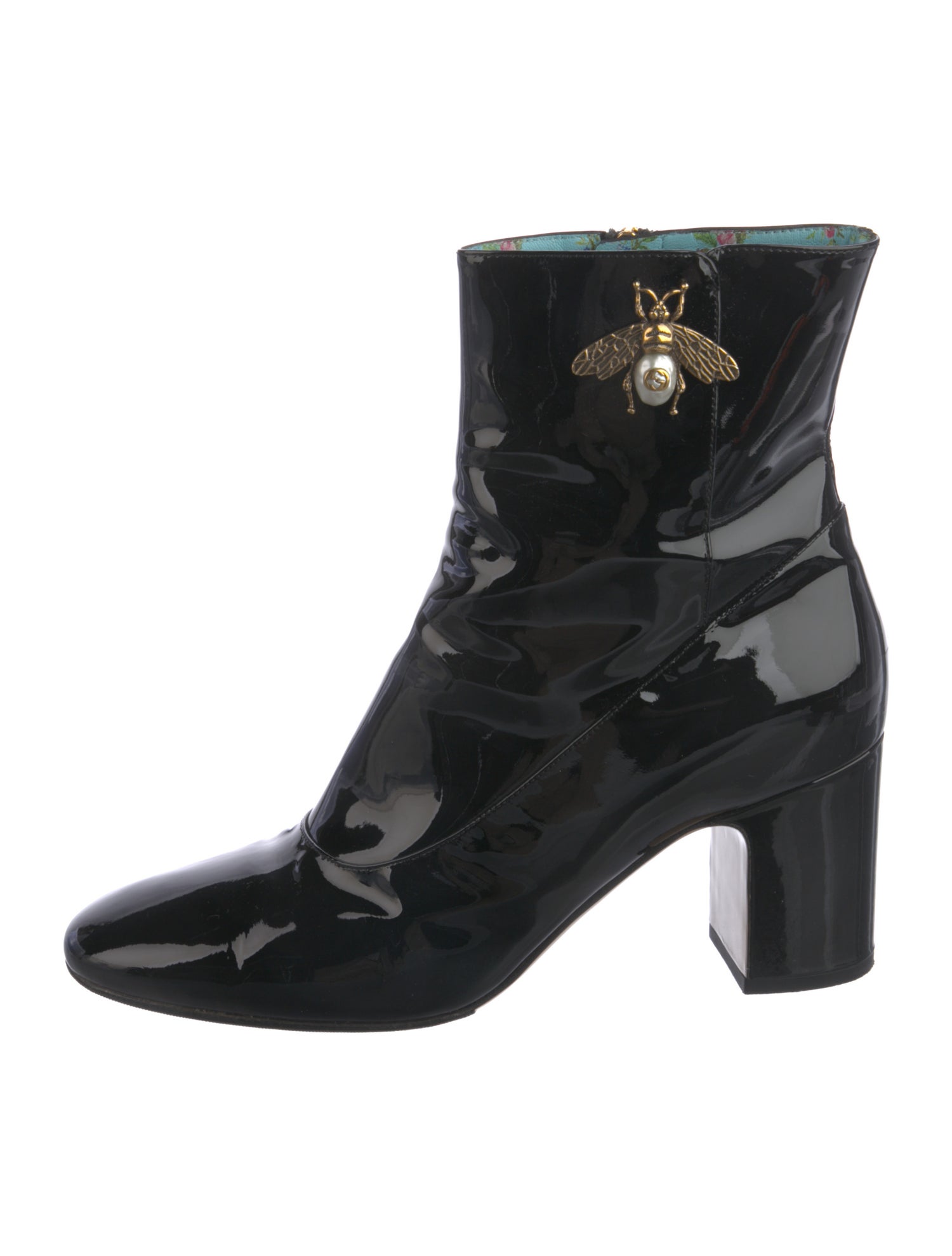 Gucci Faux Pearl Accents Patent Leather Boots