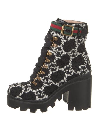 Gucci Tweed Pattern Combat Boots