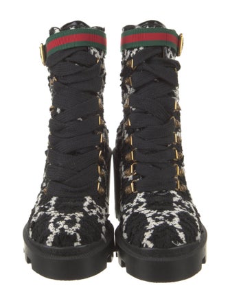 Gucci Tweed Pattern Combat Boots