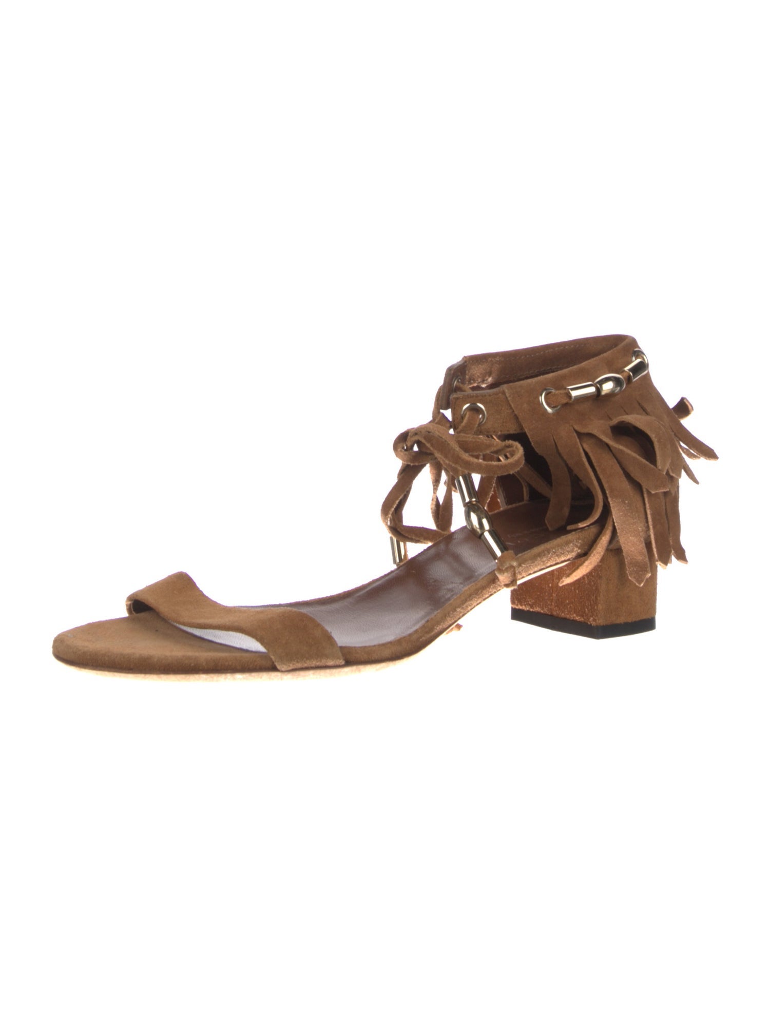 Gucci Suede Fringe Trim Accent Gladiator Sandals