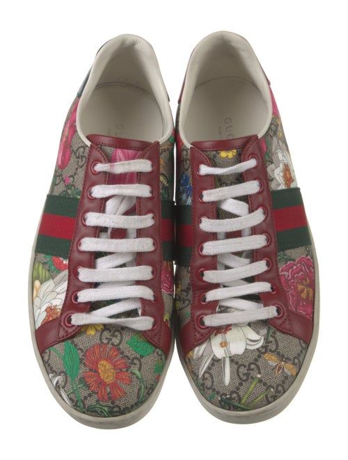 Gucci Flora Print Leather Trim Embellishment Sneakers