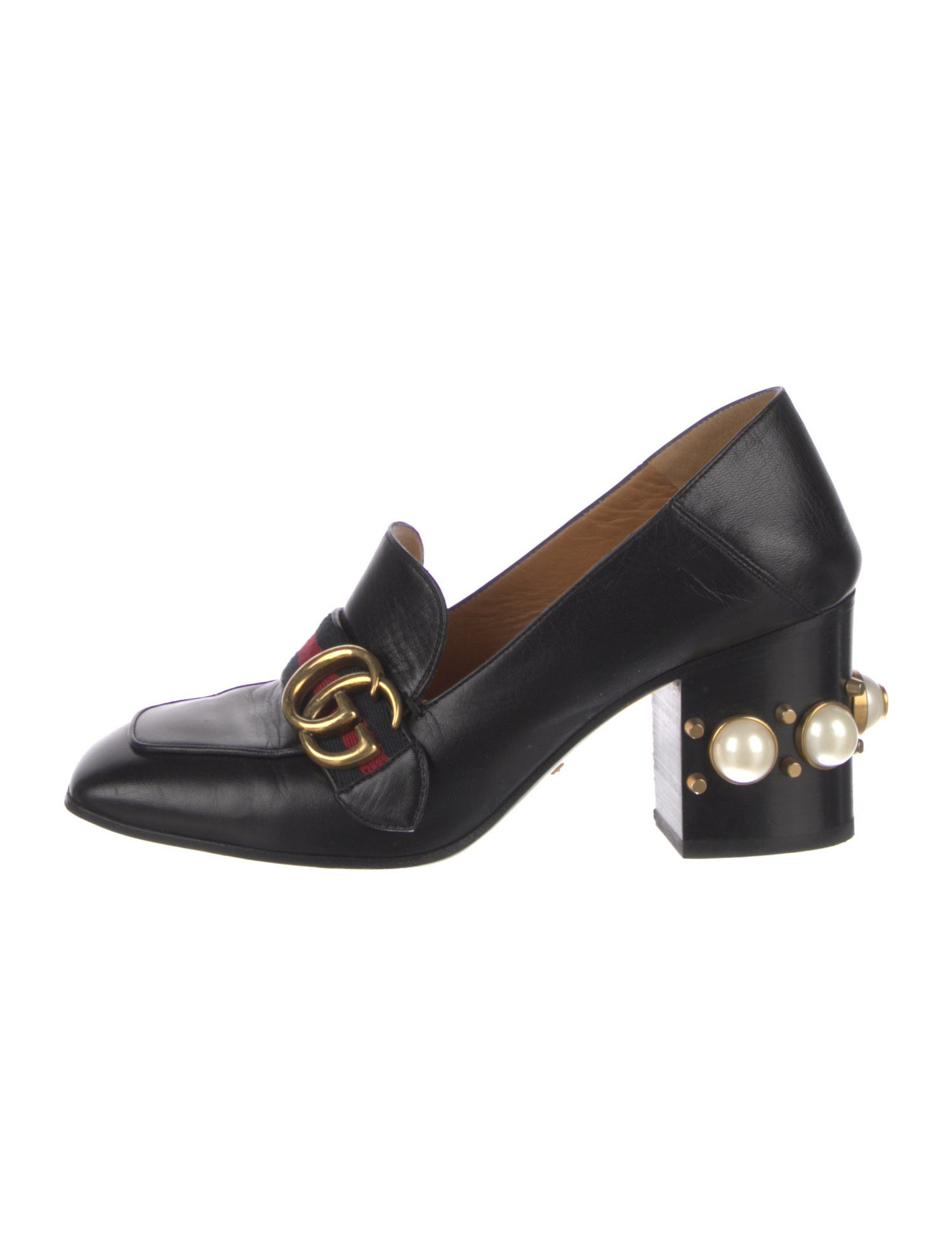 Gucci Faux Pearl Accents Leather Pumps