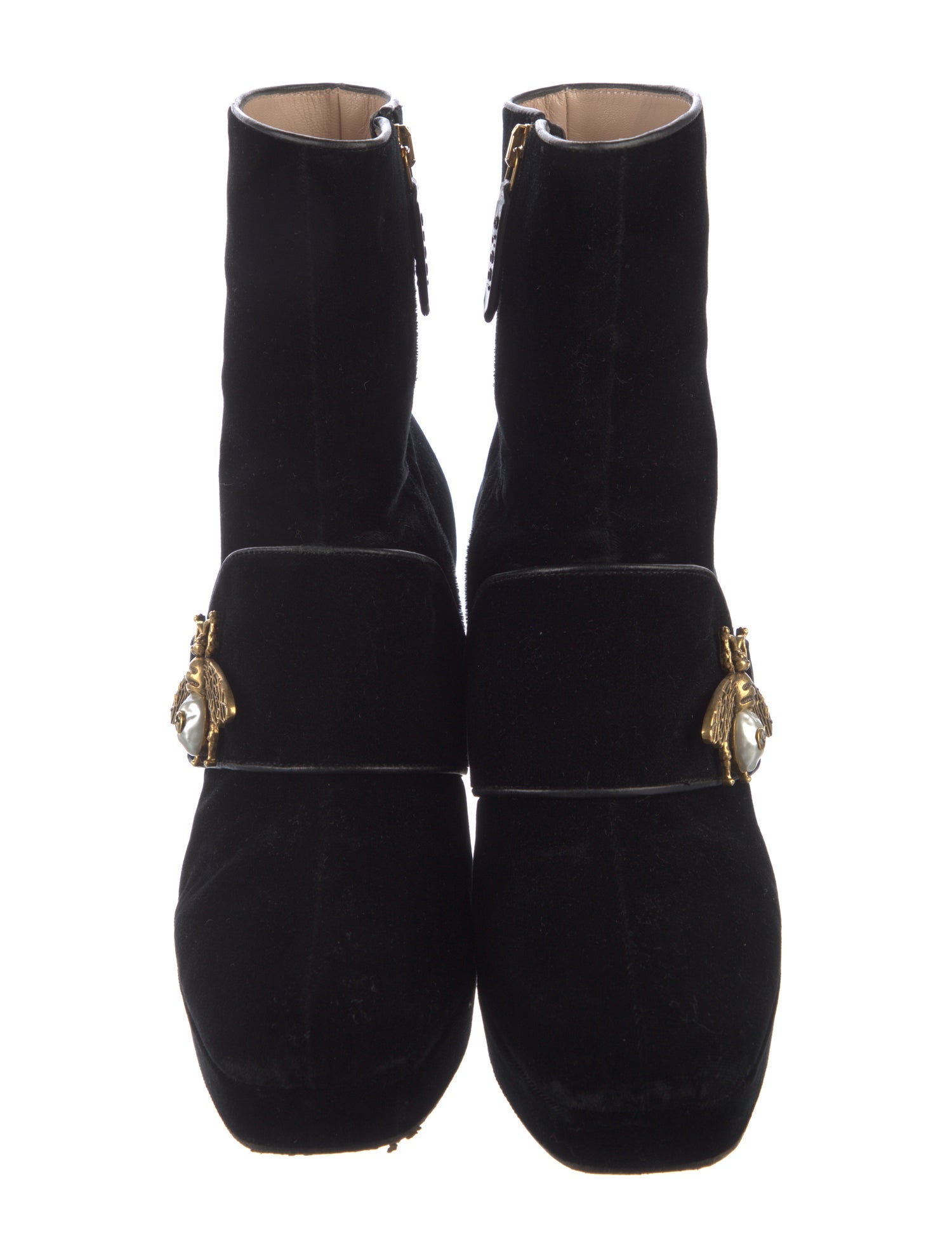 Gucci Faux Pearl Accents Velvet Boots