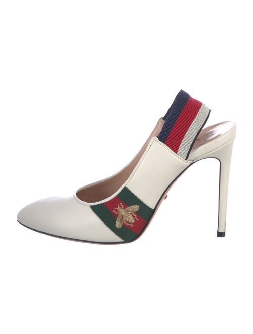 Gucci Web Accent Leather Slingback Pumps