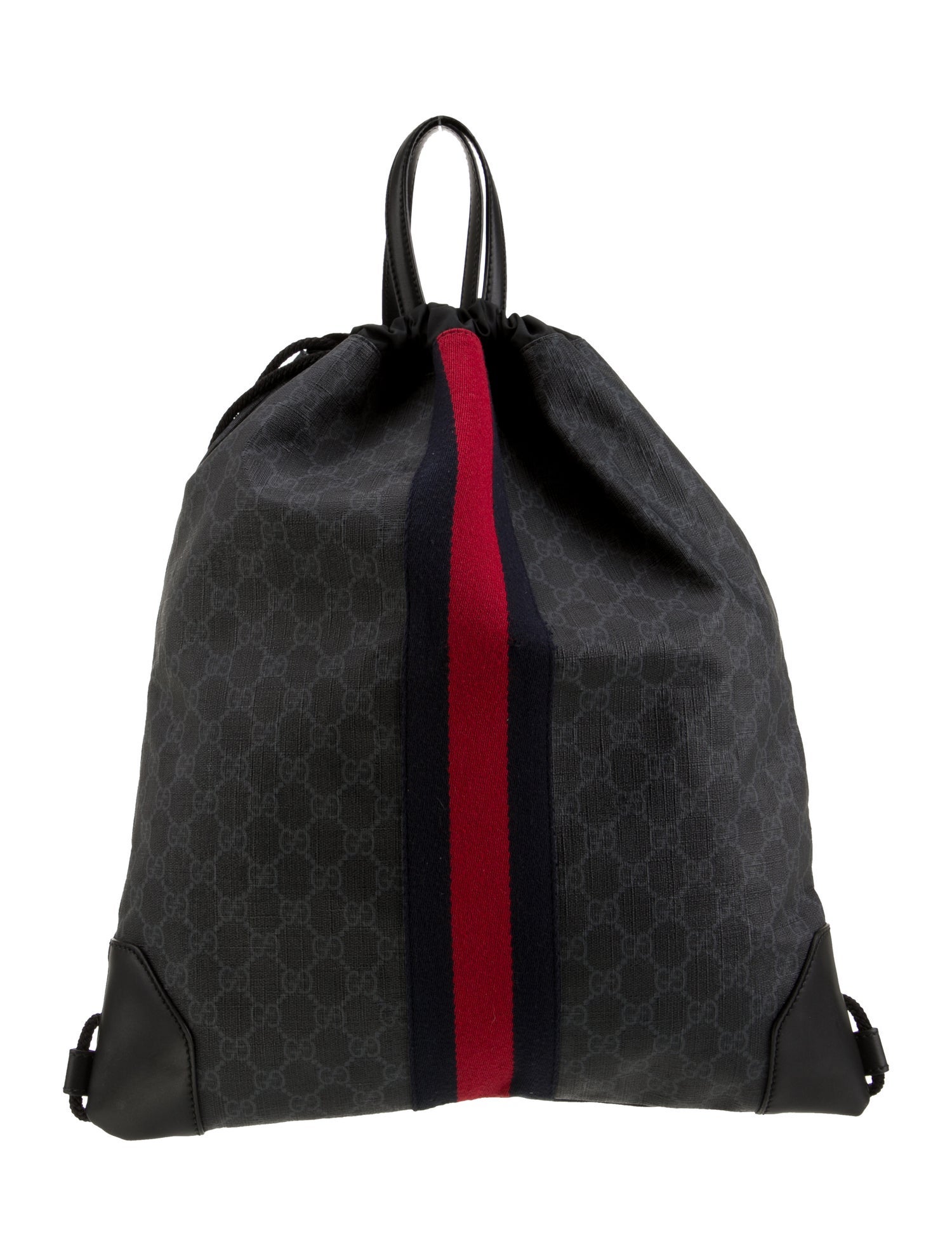 Gucci Sylvie Web Black Canvas GG Supreme Drawstring Backpack