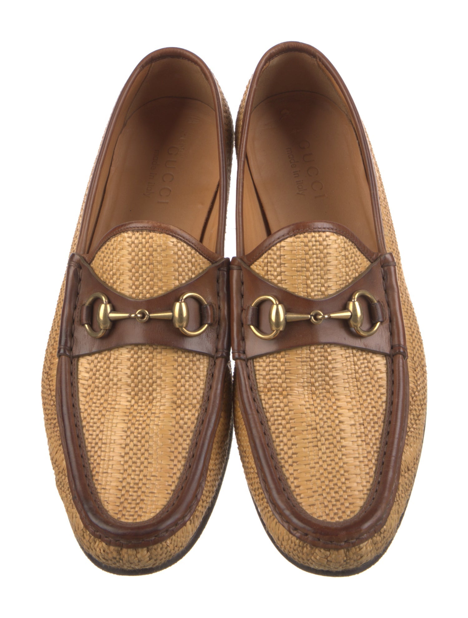 Gucci Horsebit Accent Straw Loafers