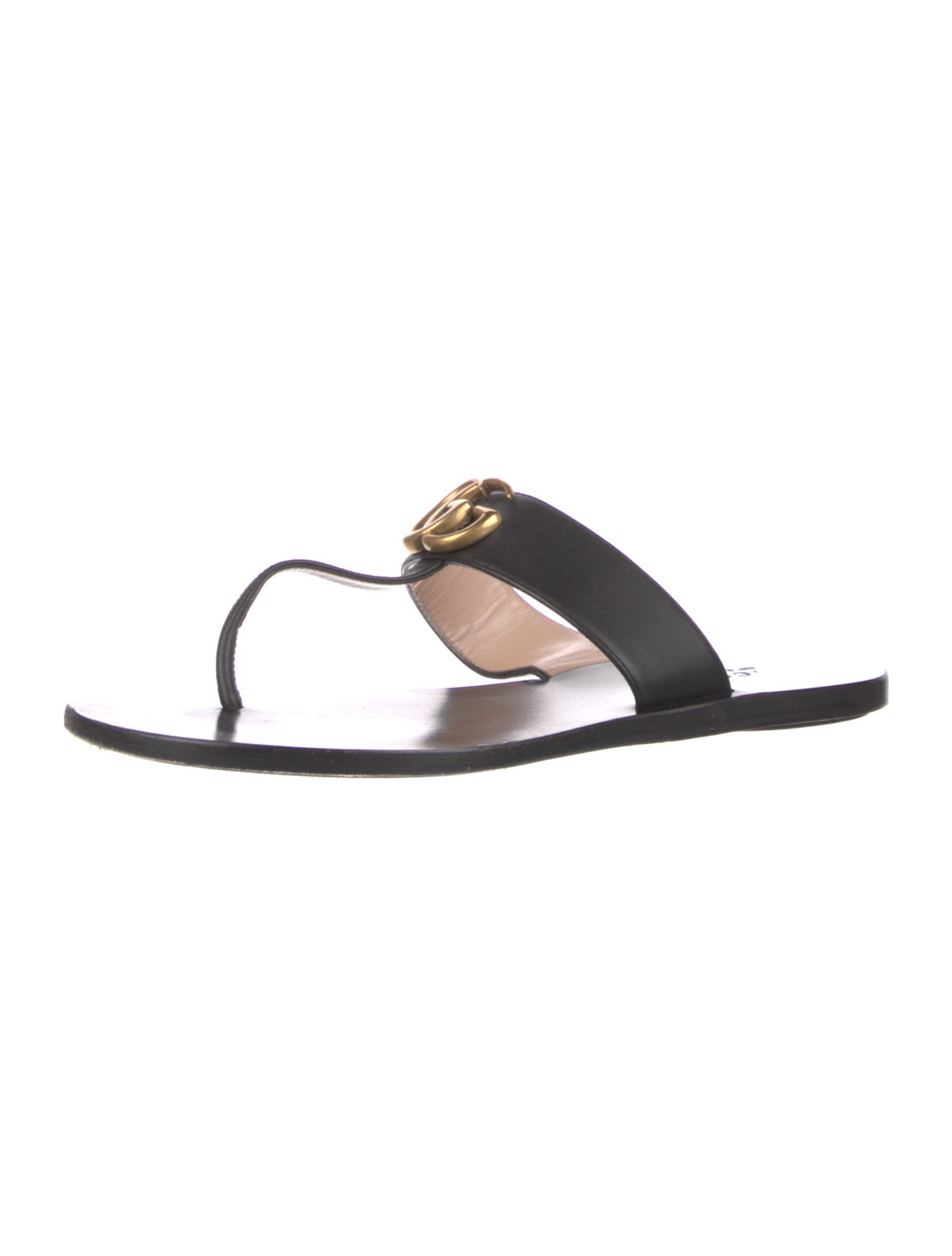 Gucci Double G Logo Leather Flip Flops