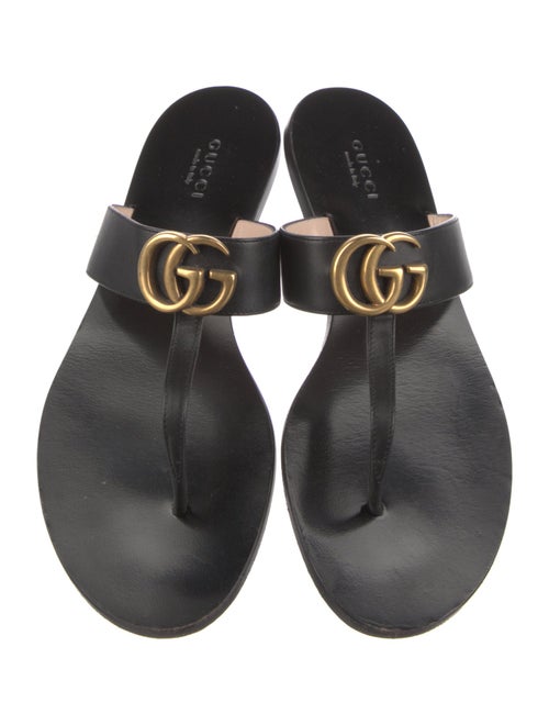 Gucci Double G Logo Leather Flip Flops