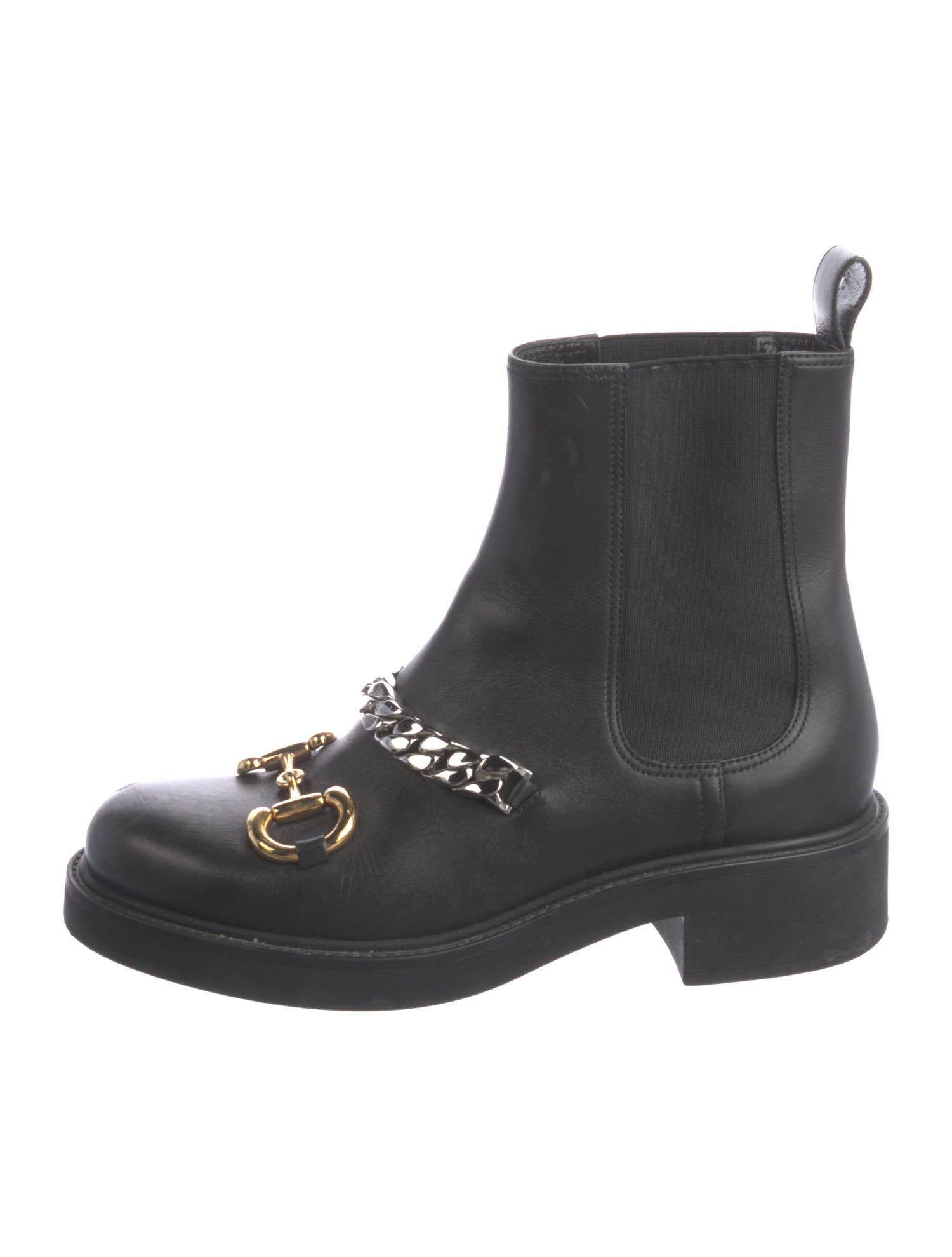 Gucci Chain-Link Accent Leather Combat Boots
