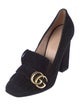 Gucci Suede Fringe Trim Accent Pumps