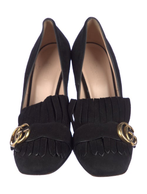 Gucci Suede Fringe Trim Accent Pumps
