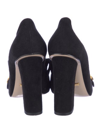 Gucci Suede Fringe Trim Accent Pumps