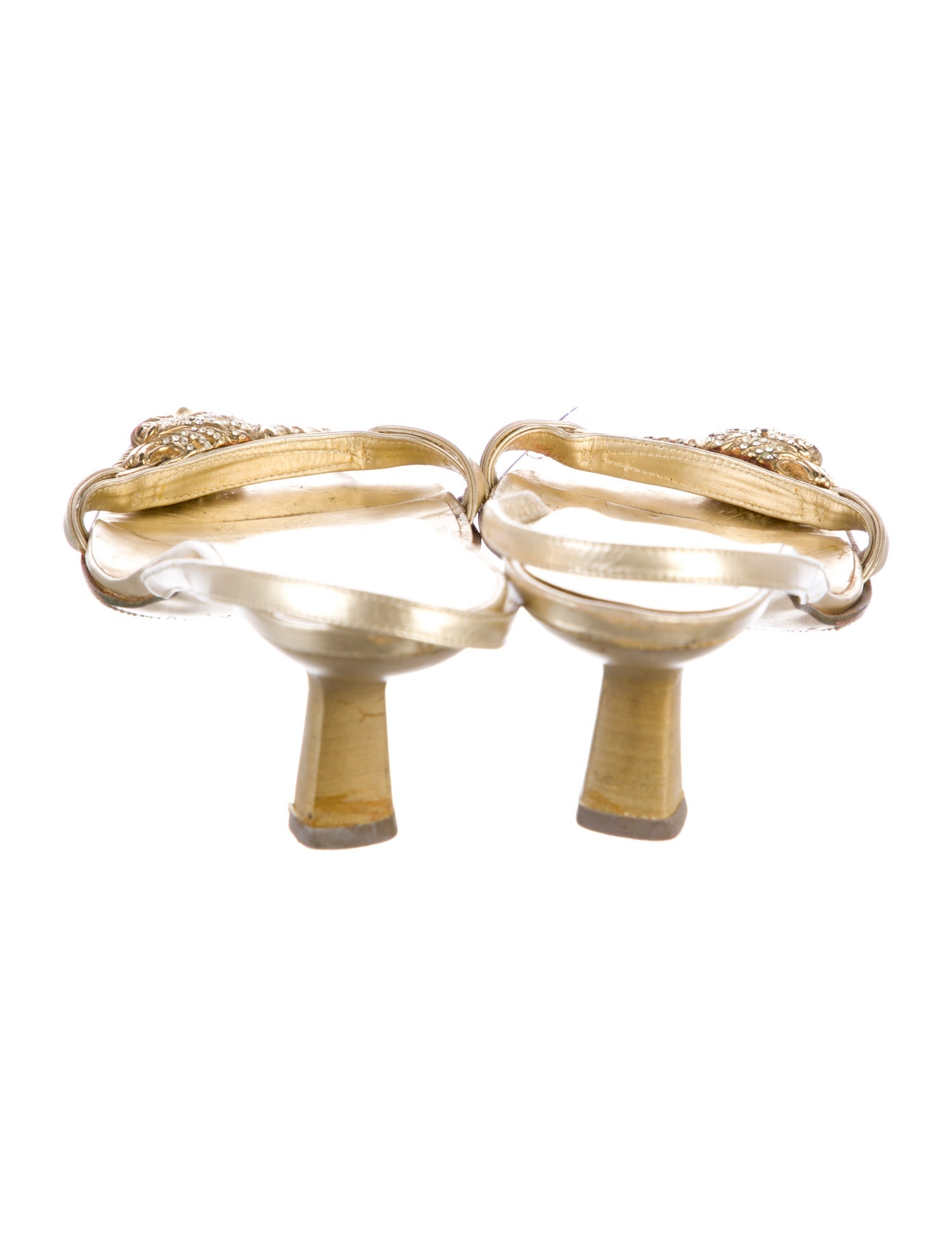 Gucci Leather Crystal Embellishments Slingback Sandals