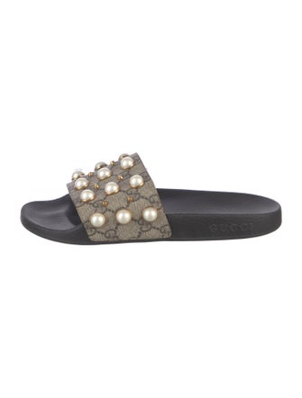 Gucci Faux Pearl Accents Studded Accents Slides