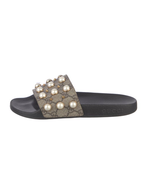 Gucci Faux Pearl Accents Studded Accents Slides