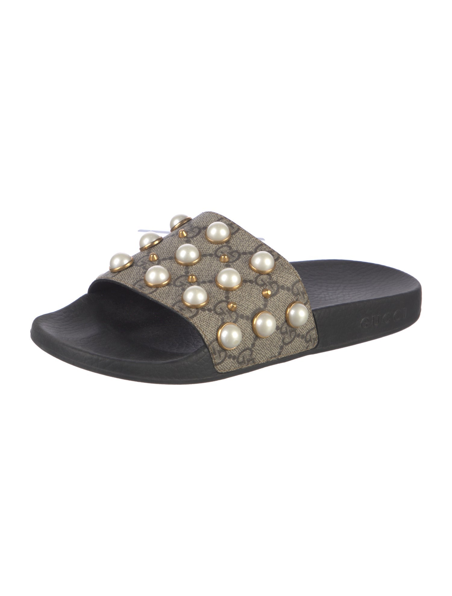 Gucci Faux Pearl Accents Studded Accents Slides