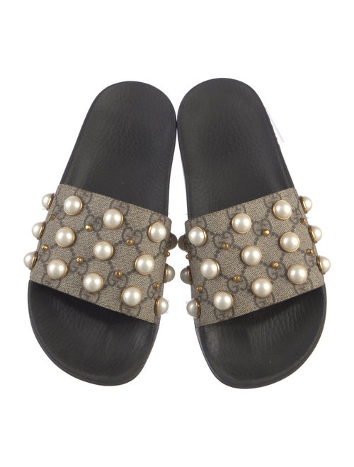 Gucci Faux Pearl Accents Studded Accents Slides