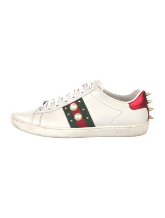 Gucci Faux Pearl Accents Leather Sneakers