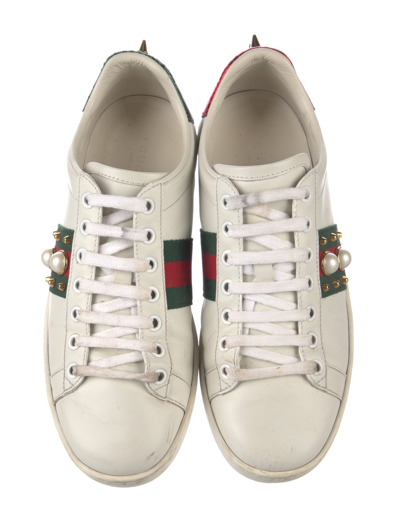Gucci Faux Pearl Accents Leather Sneakers