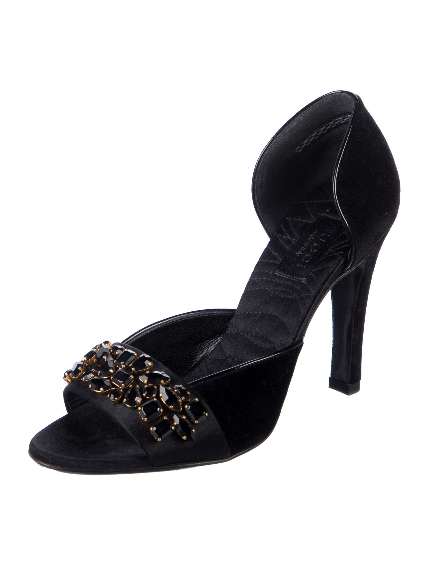 Gucci Velvet Crystal Embellishments Slingback Sandals