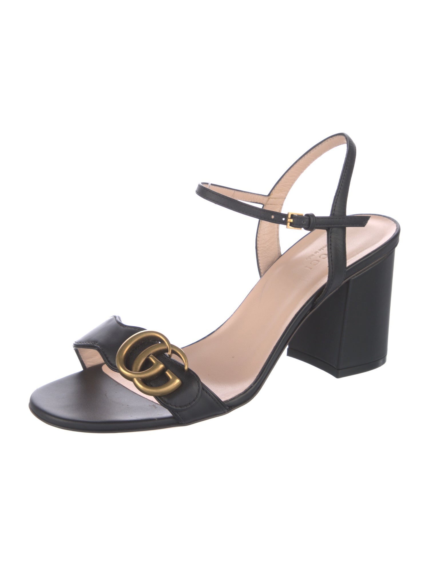 Gucci Double G Logo Leather Slingback Sandals