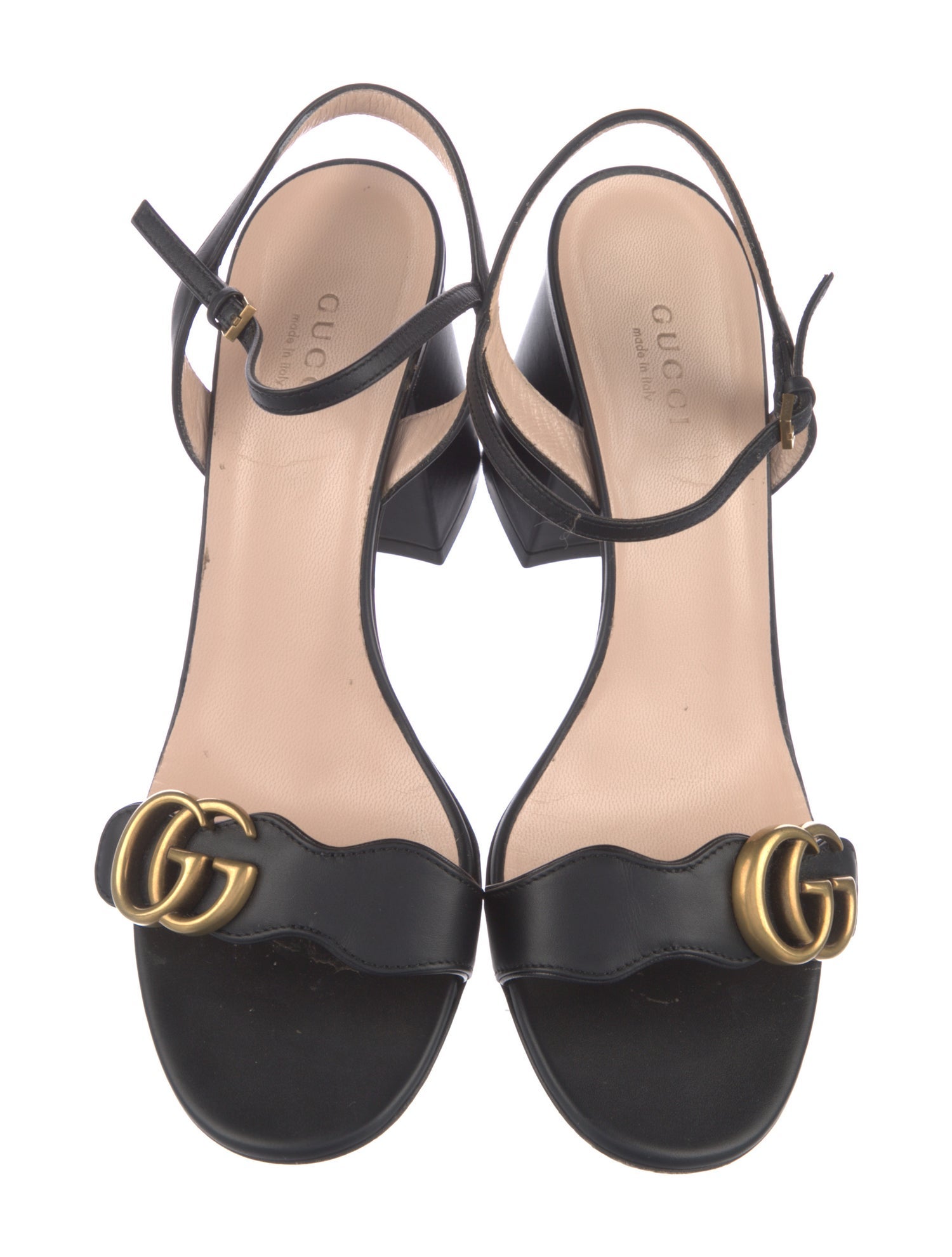Gucci Double G Logo Leather Slingback Sandals
