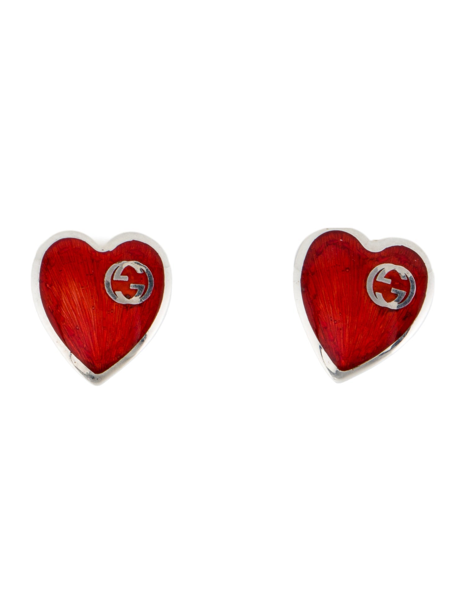Gucci Enamel Interlocking G Heart Stud Earrings