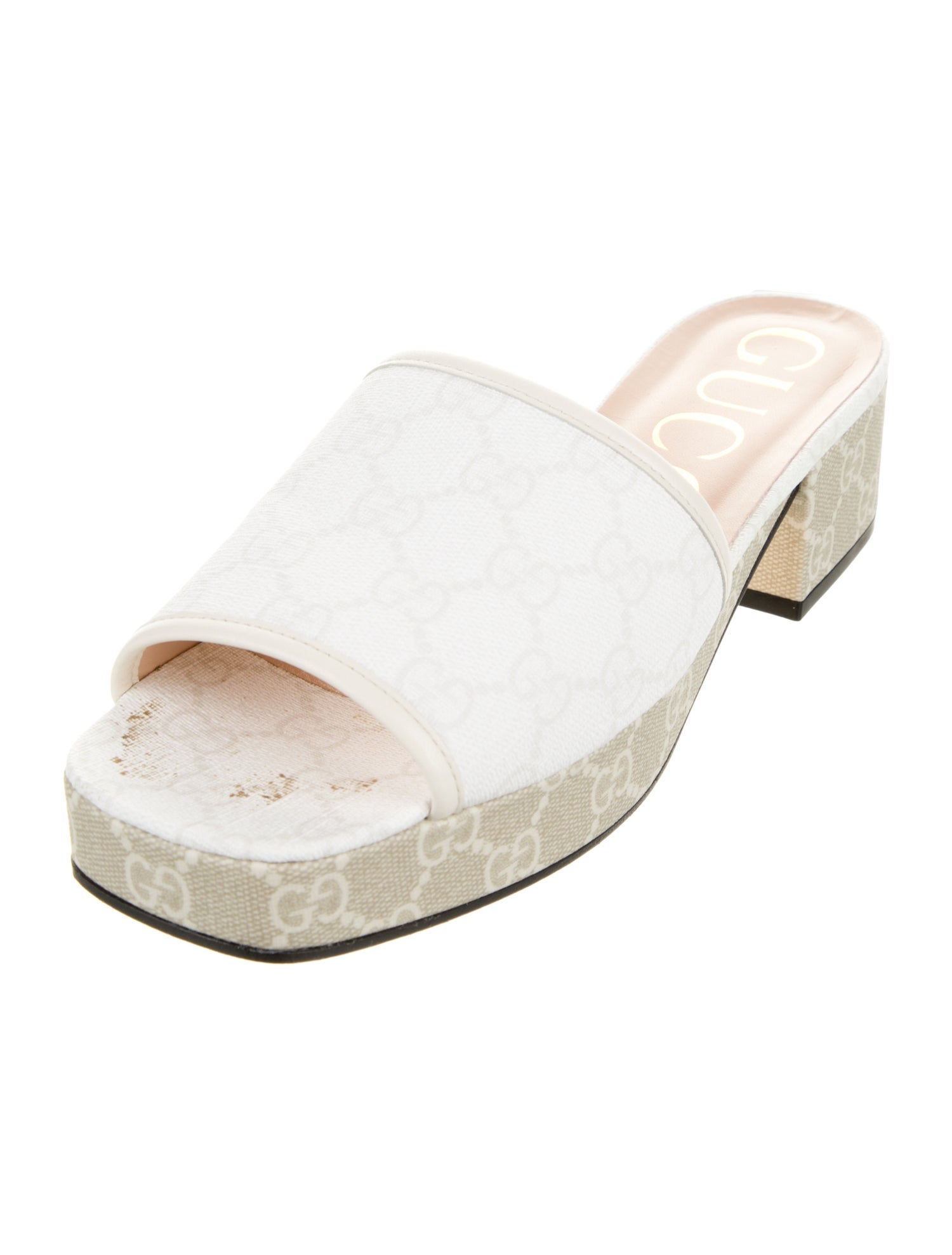 Gucci GG Supreme Leather Trim Embellishment Slides