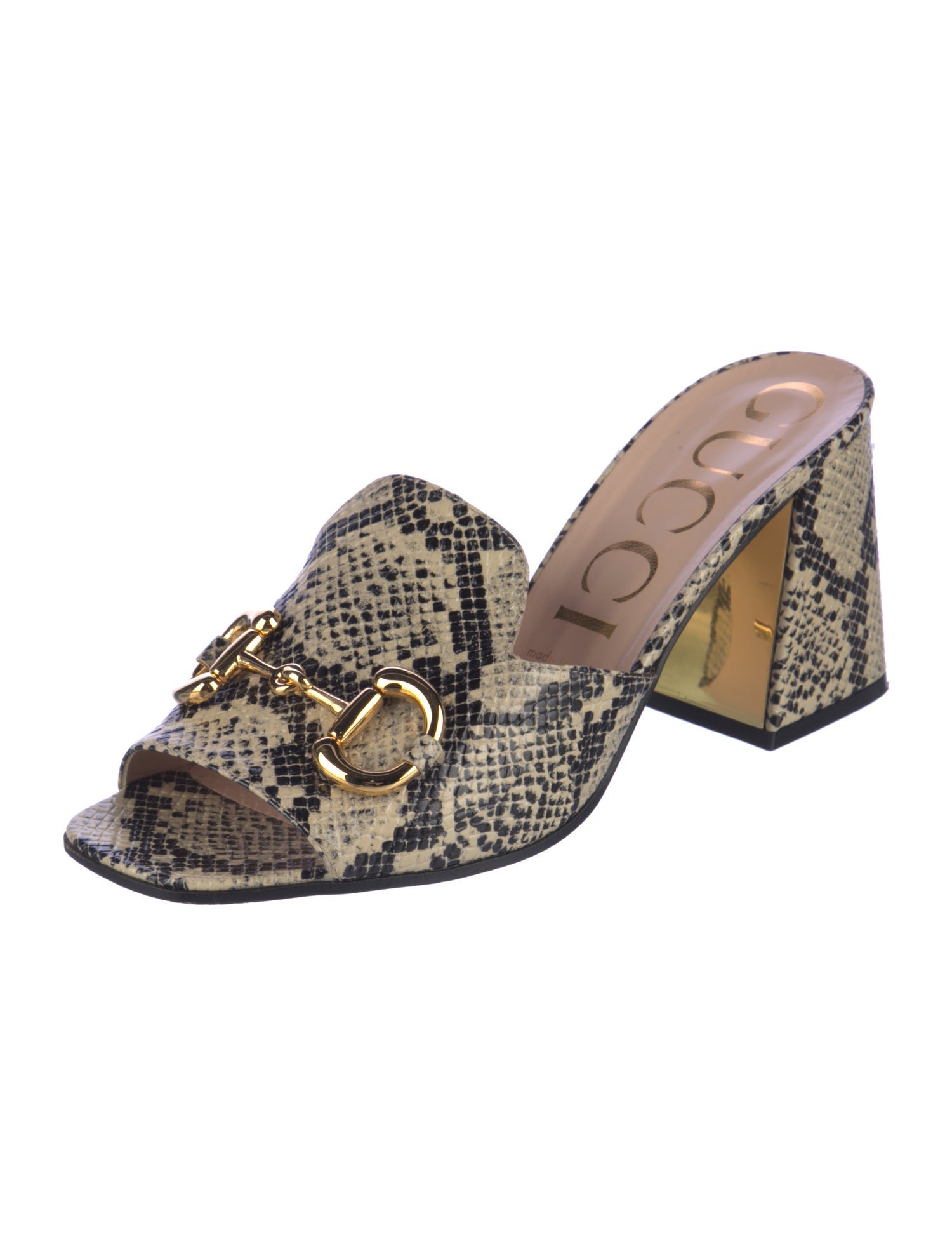 Gucci Horsebit Accent Embossed Leather Slides