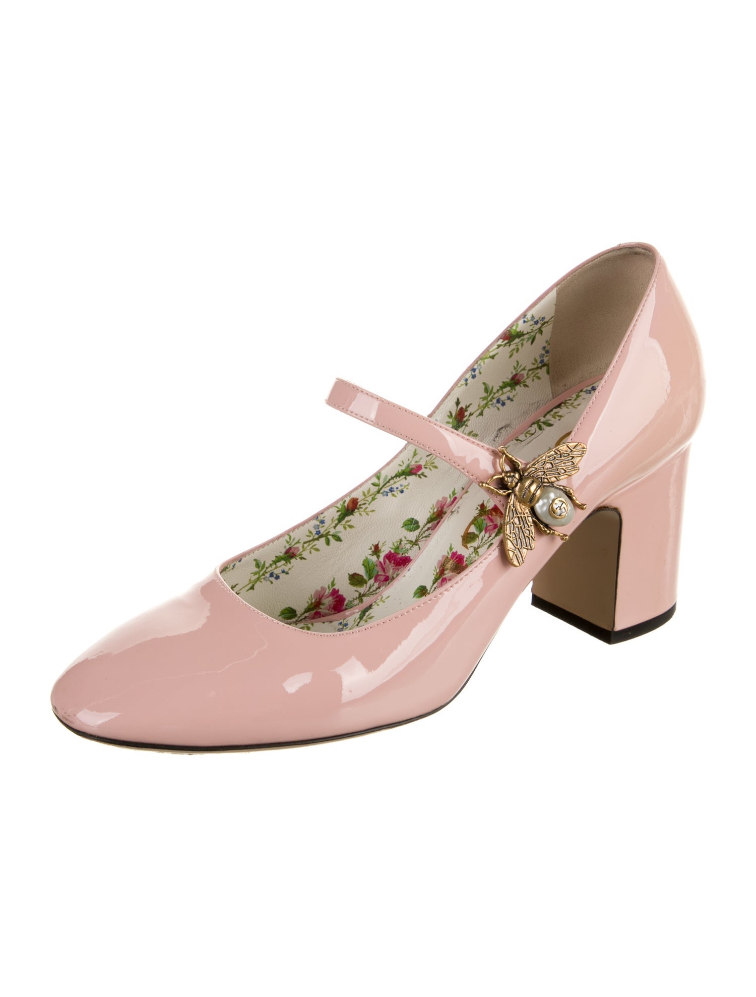 Gucci Faux Pearl Accents Patent Leather Pumps