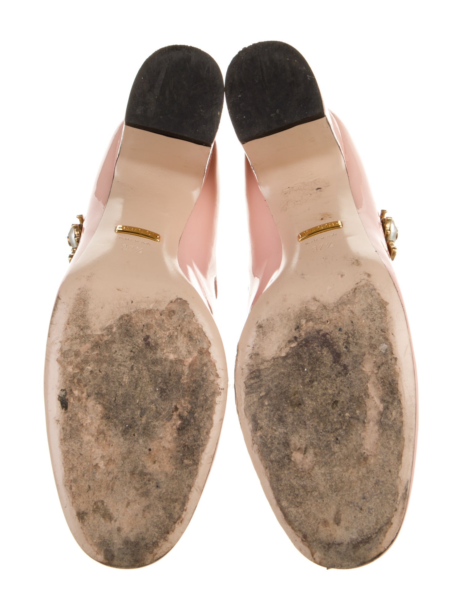 Gucci Faux Pearl Accents Patent Leather Pumps