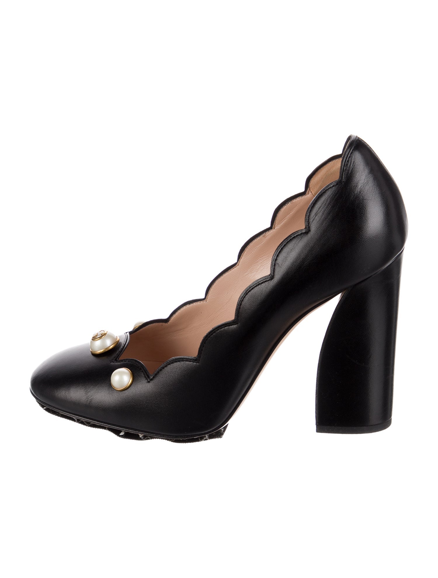 Gucci Faux Pearl Accents Leather Pumps