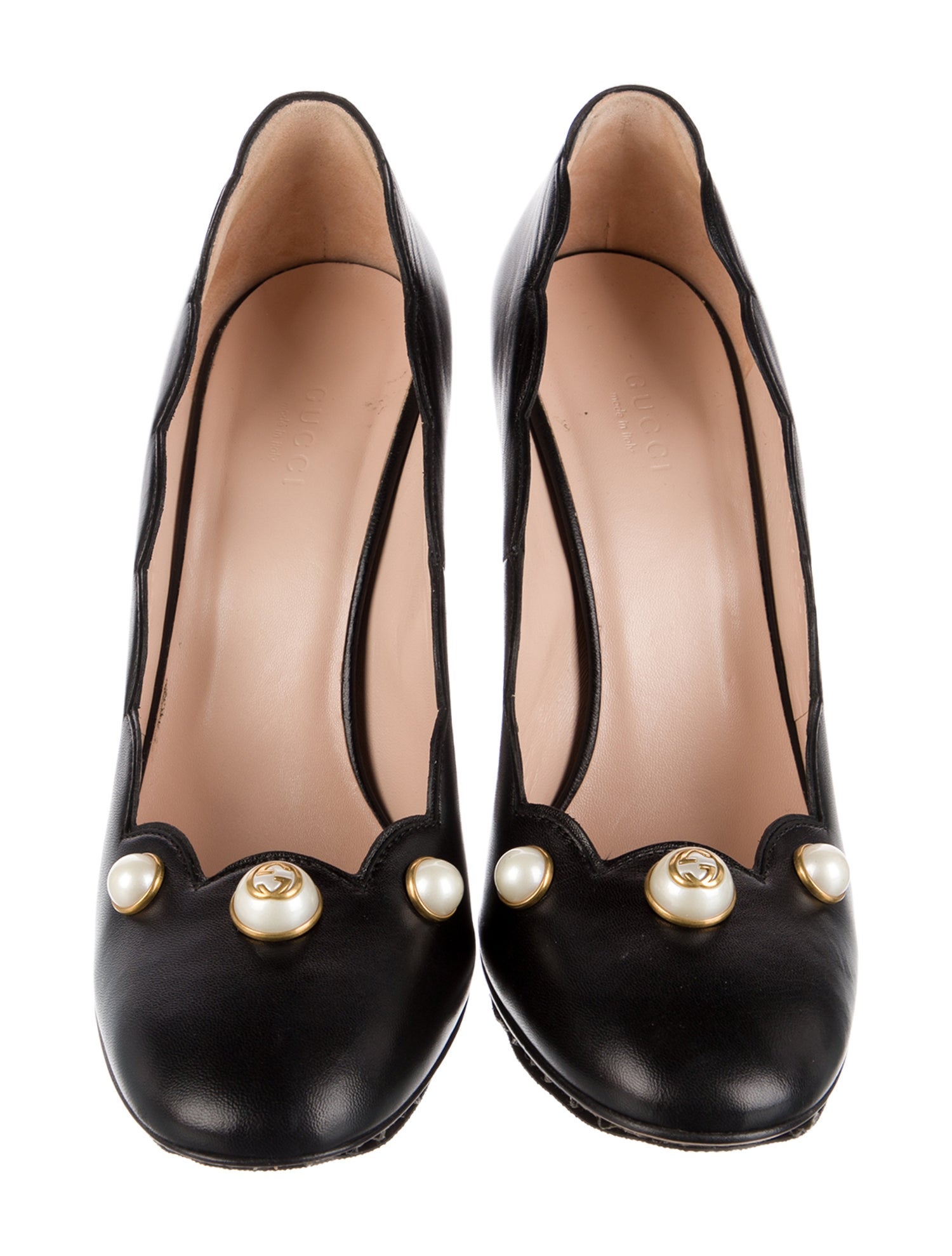 Gucci Faux Pearl Accents Leather Pumps