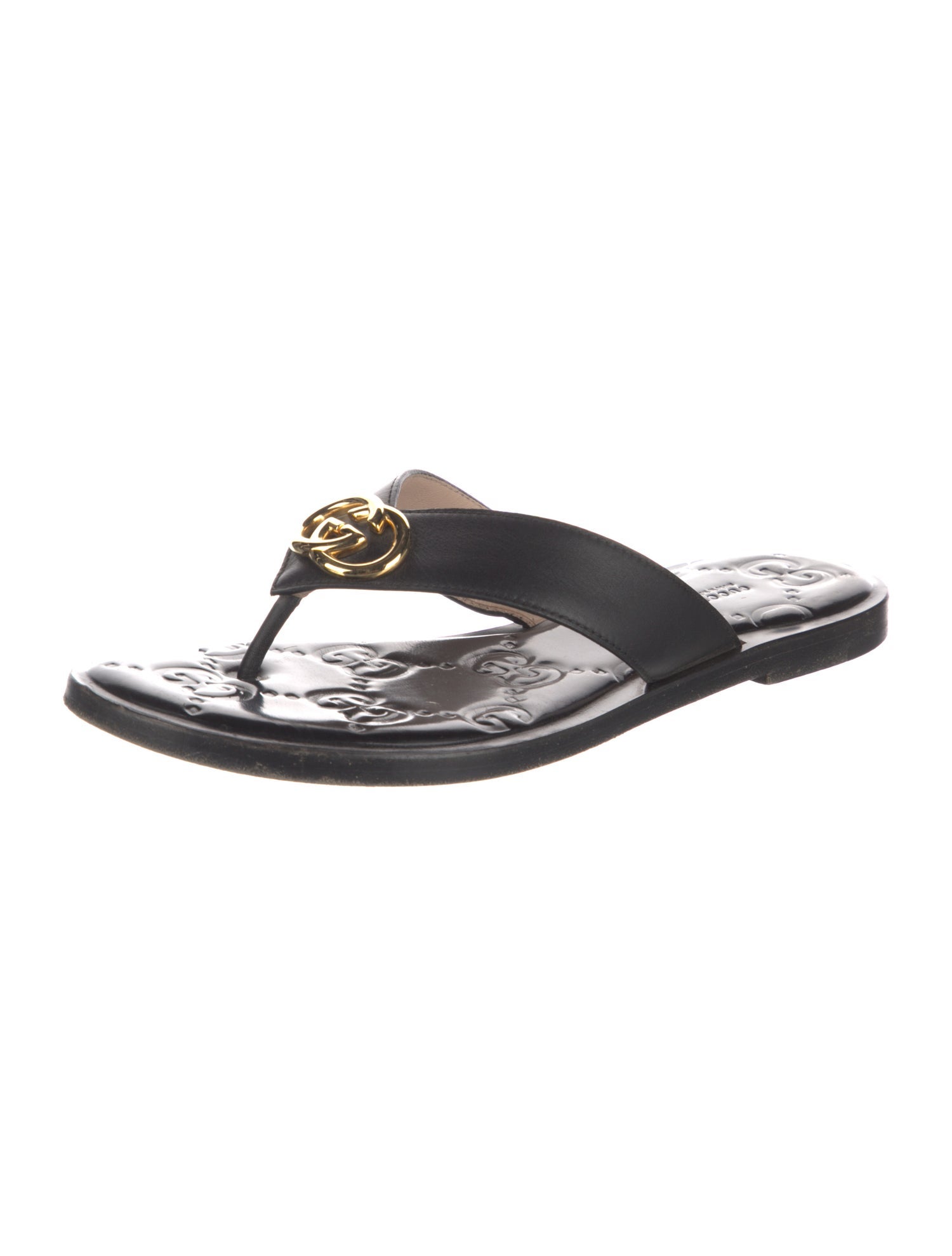 Gucci Interlocking G Logo Leather Flip Flops