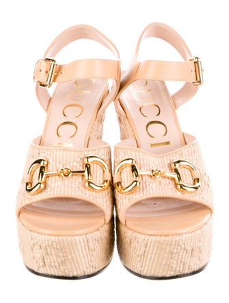 Gucci Horsebit Accent Raffia Espadrilles