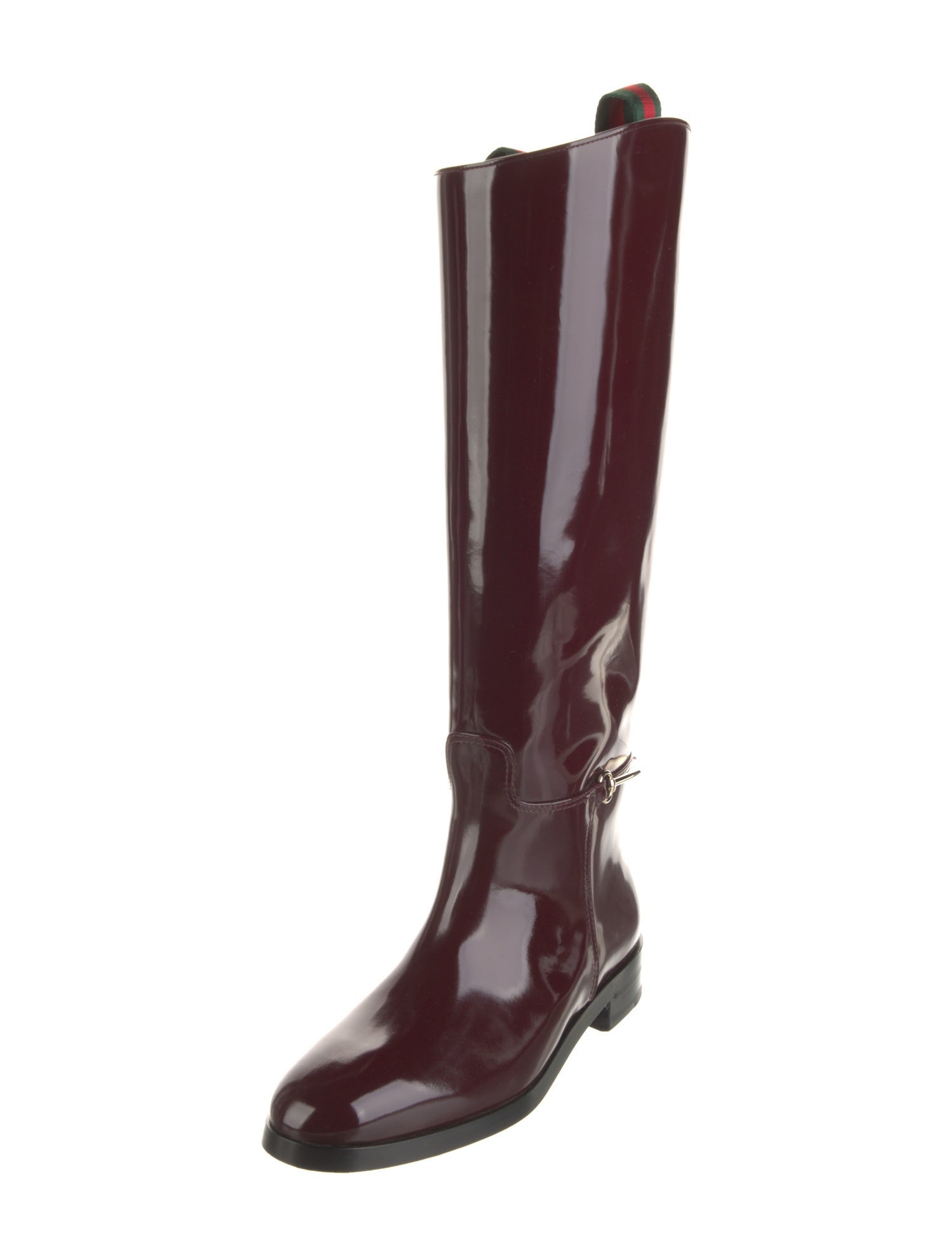Gucci Web Accent Patent Leather Riding Boots w/ Tags