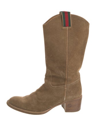 Gucci Web Accent Suede Western Boots