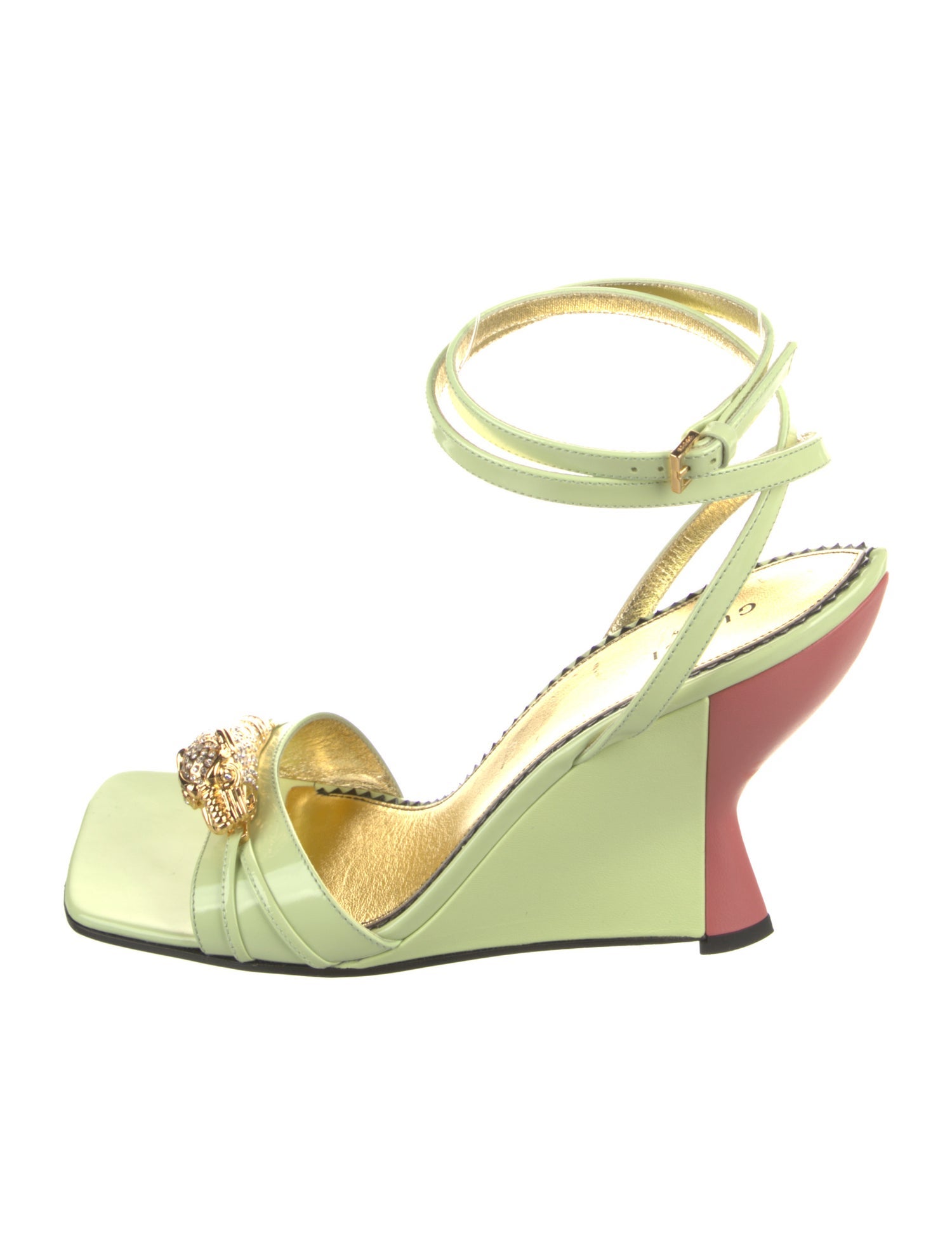 Gucci Patent Leather Crystal Embellishments Sandals