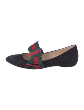 Gucci Web Accent Suede Mary Jane Flats