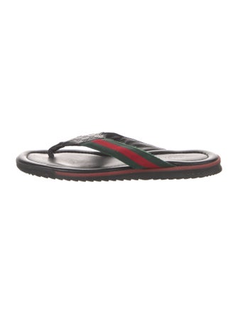 Gucci Web Accent Leather Flip Flops