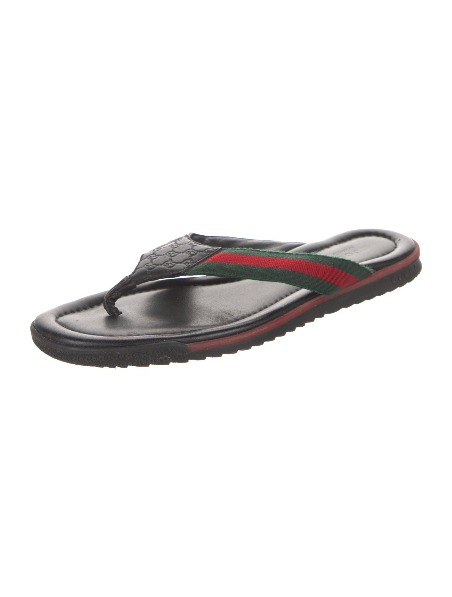 Gucci Web Accent Leather Flip Flops