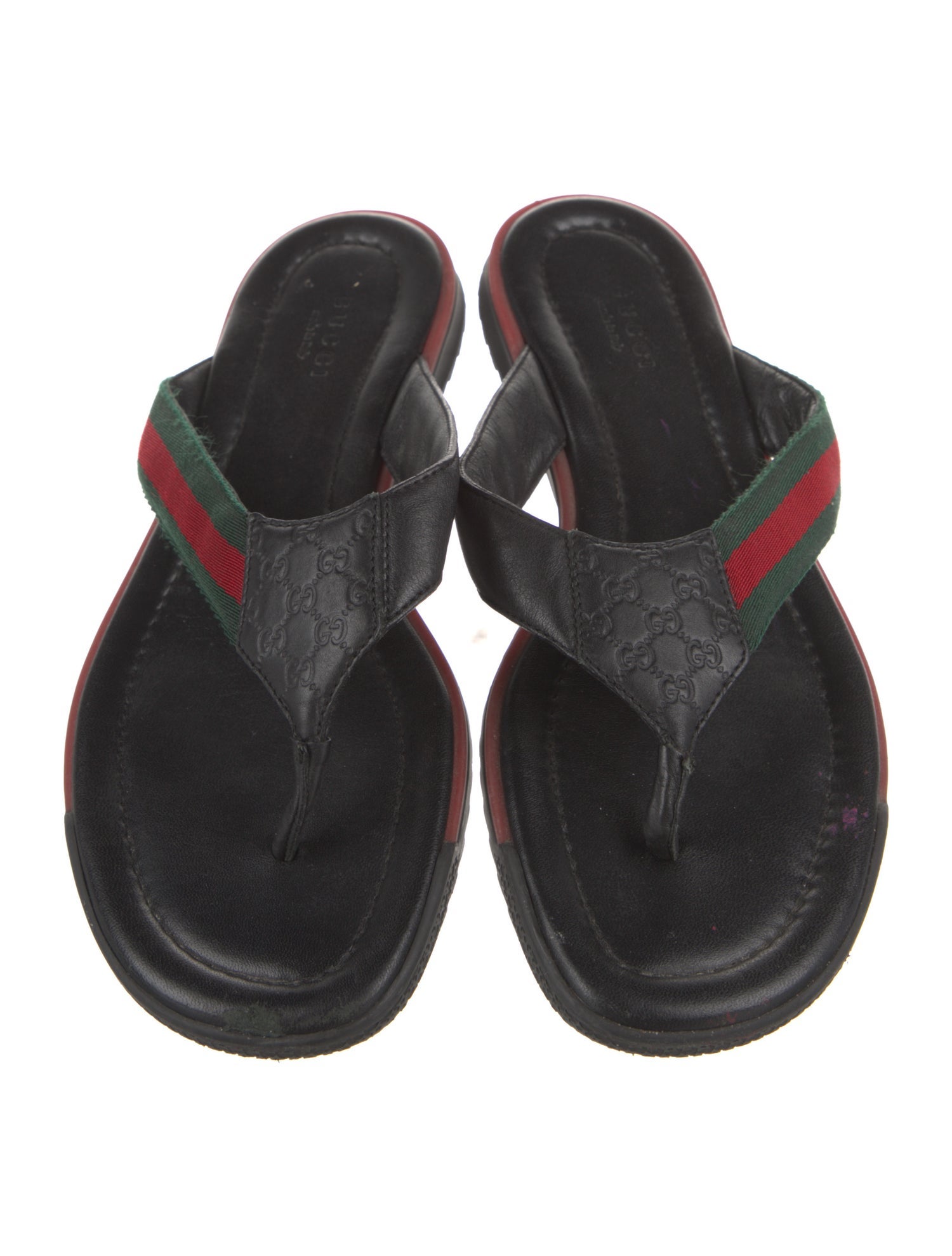 Gucci Web Accent Leather Flip Flops