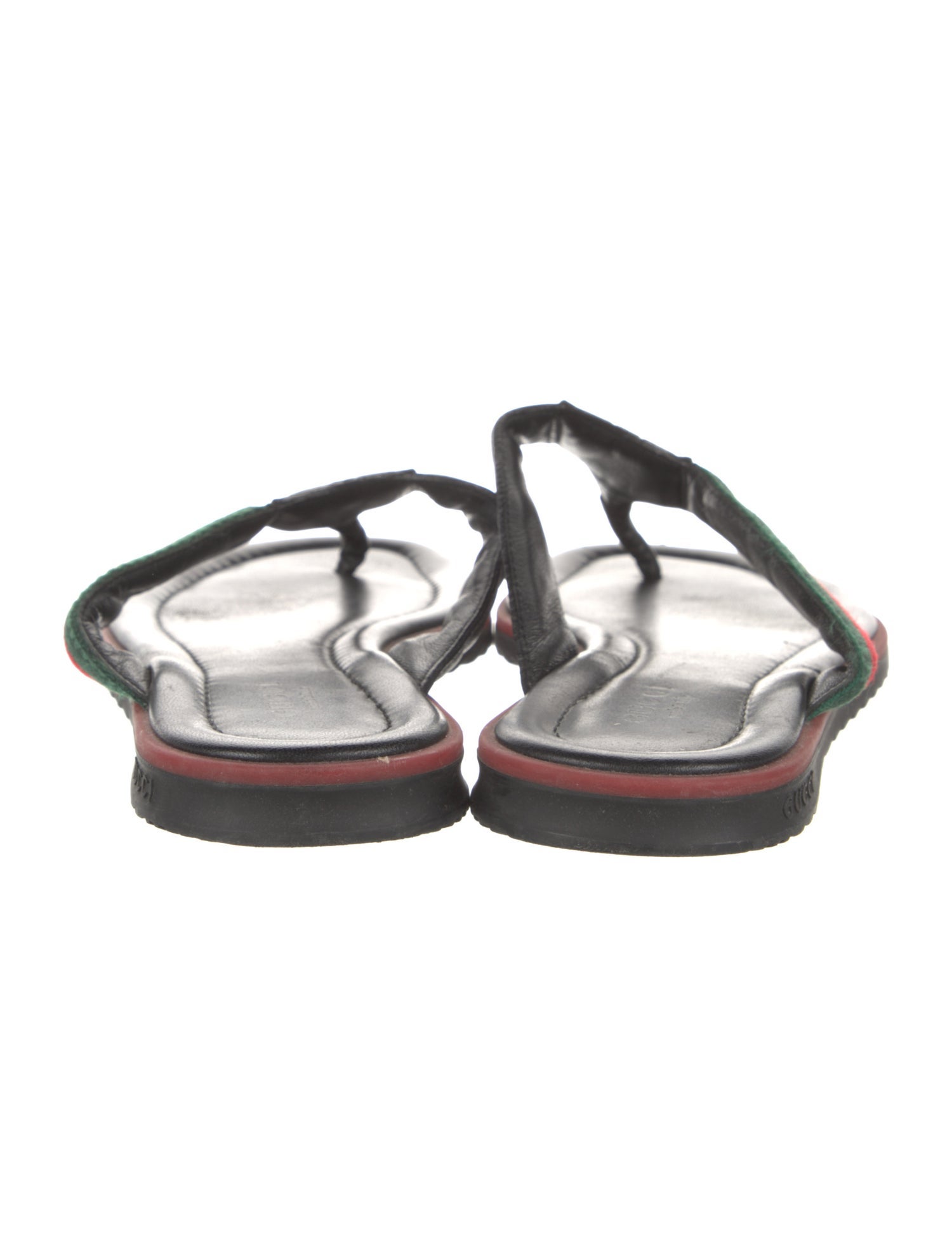Gucci Web Accent Leather Flip Flops